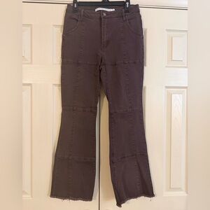 Tinseltown Brown Patch-Panel Flare Jeans